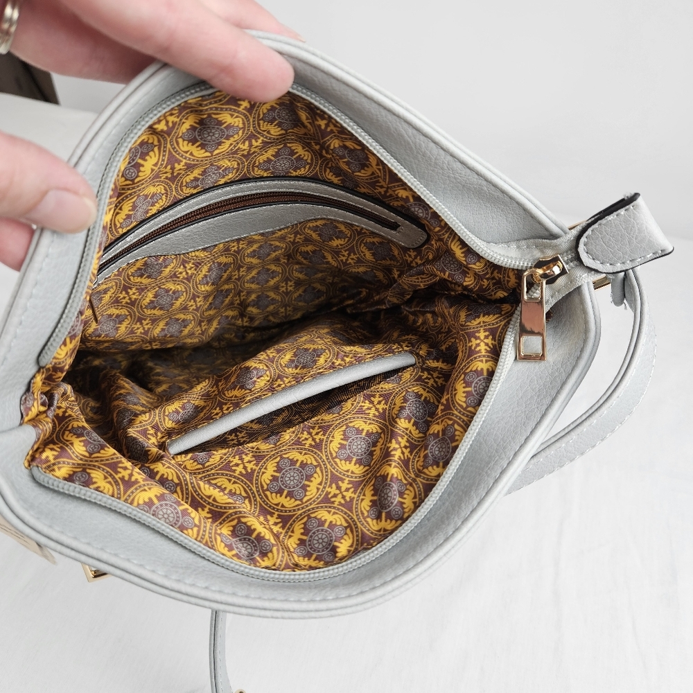 Alyssa light blue gray triple zip pockets crossbody bag - Picture 12 of 16